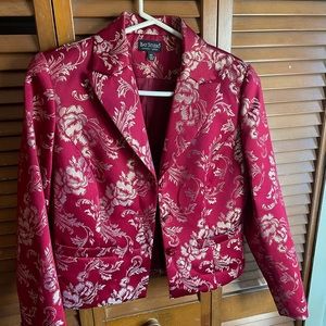deep red and gold bay studio woman’s blazer